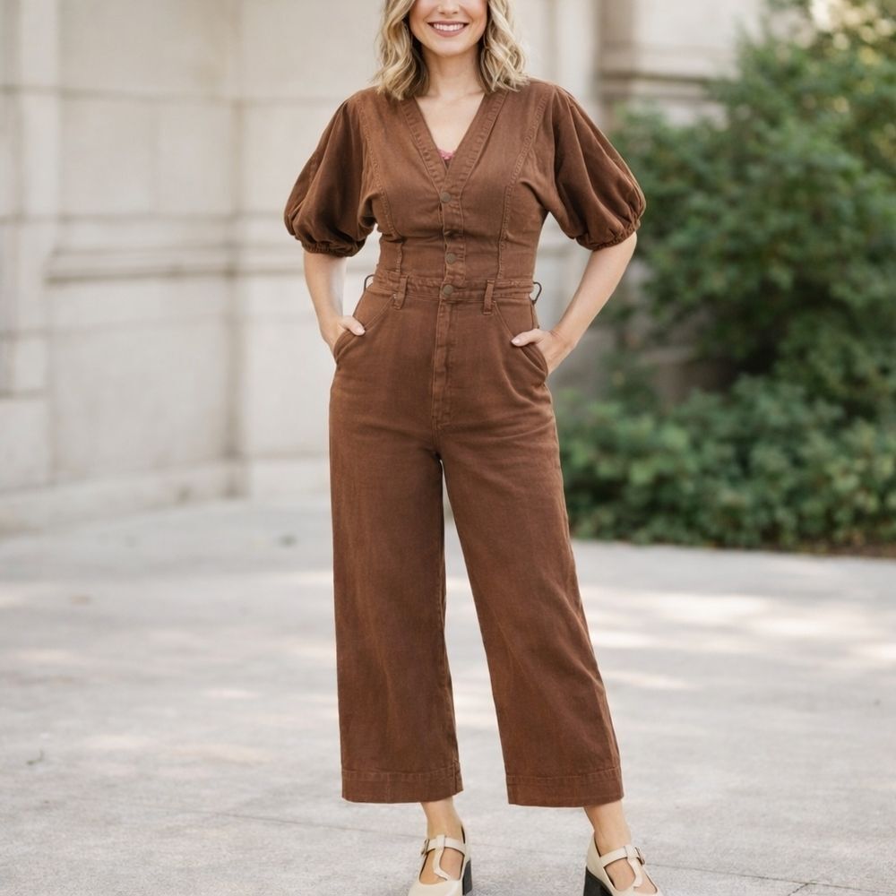 Anthro Ética Brown Organic Cotton Utility Jumpsuit S Gorpcore Heritage Woods Boh